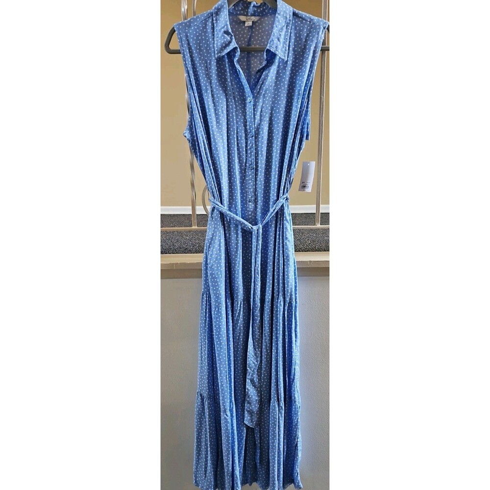 Croft and Barrow Blue Polka Dot Sleeveless Tierd Maxi Dress NWT Sz Large